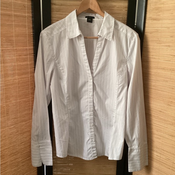 Ann Taylor Tops - ANN TAYLOR Classic White Button-Up Shirt 14 Blouse metallic threading EUC